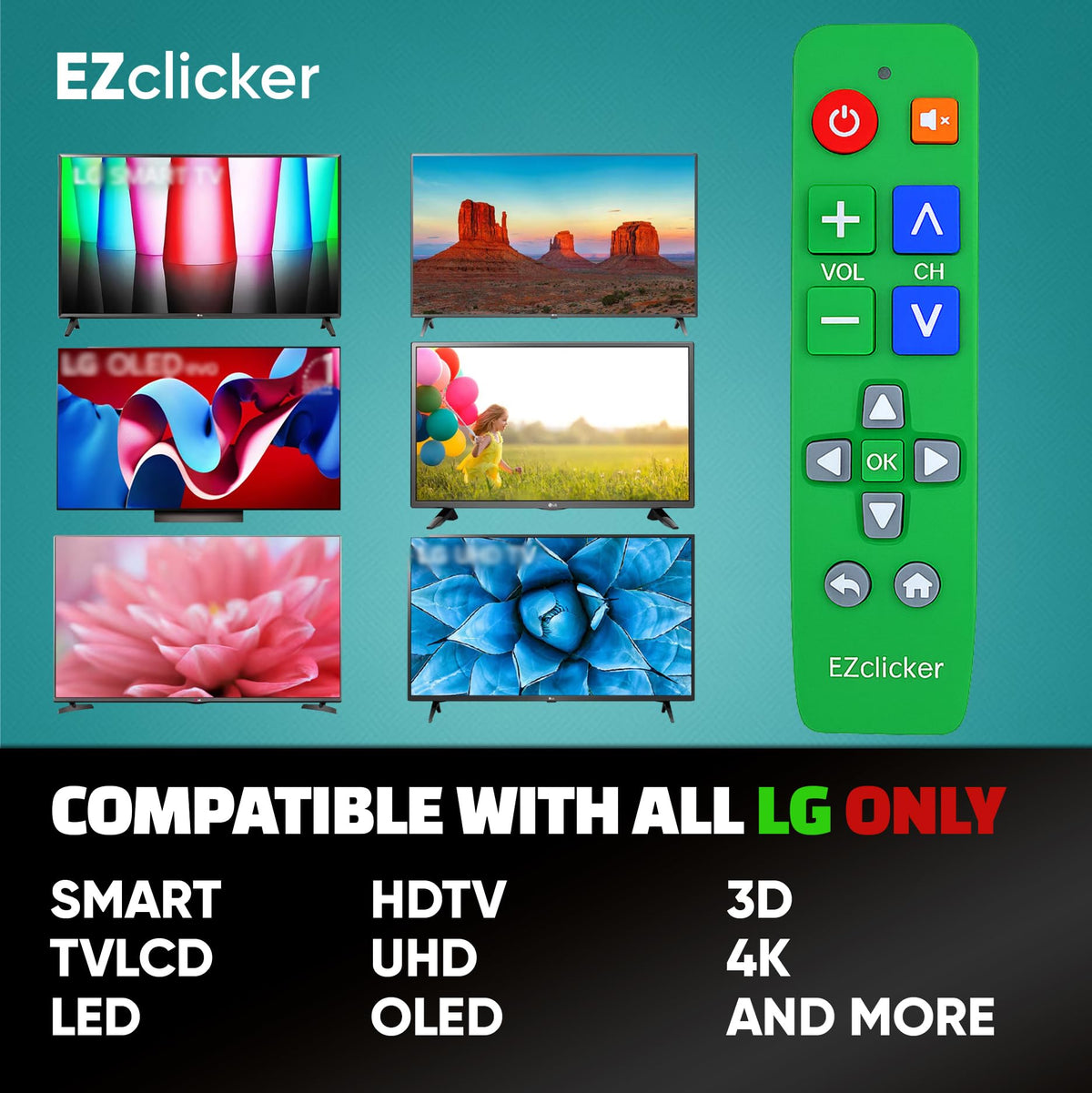 EZClicker LG replacement remote supports one-handed use and reduced strain.