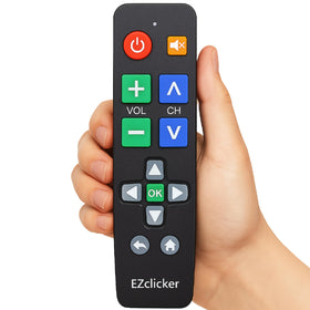 EZClicker replacement remote front view with big-button design for easy navigation.