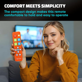 EZClicker orange remote packaging highlights compact design
