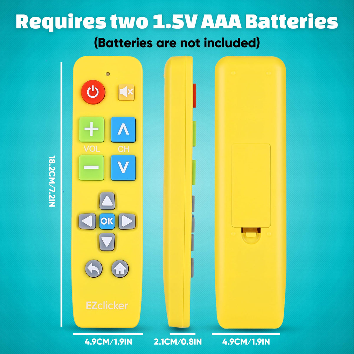 EZClicker compact yellow remote shown for convenient handling