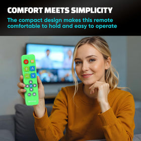 EZClicker remote Green batteries required image indicating quick power setup