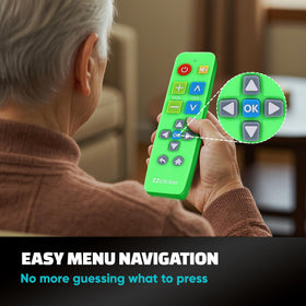 EZClicker remote Green not-for-cable-box visual showing compatibility limits