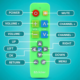 EZClicker Big Button Remote Green senior use scenario showing accessible control