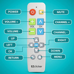 EZClicker remote in hand demonstrates comfortable, accessible use