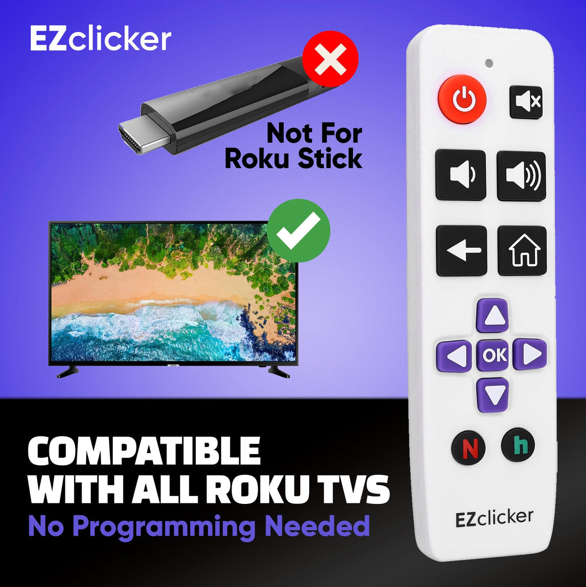 EZClicker remote programming steps image showing simple setup for TV.