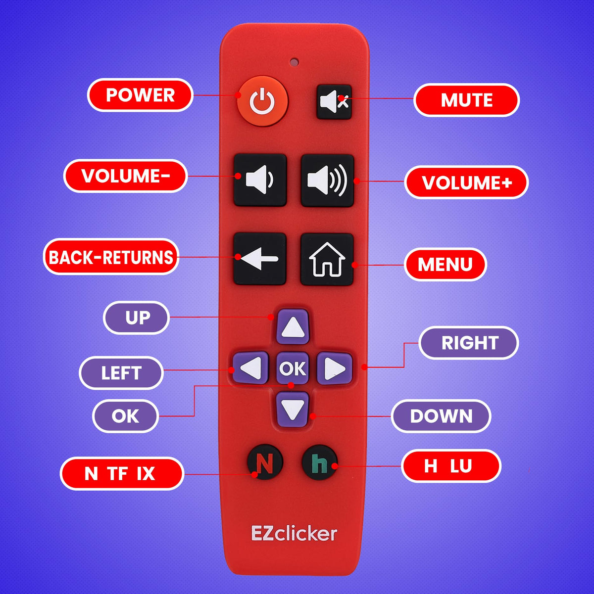 EZClicker Roku remote requires 2x AAA batteries (not included).