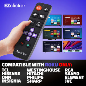 EZClicker Roku remote ergonomic grip designed for seniors and easy handling.