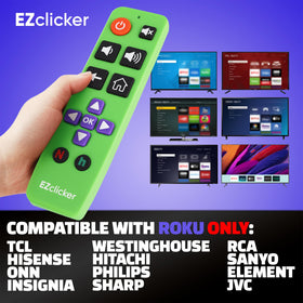 EZClicker Roku remote green compact design fits easily in hand.