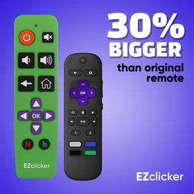 EZClicker remote green programming setup demonstrating easy TV pairing.