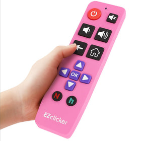 EZClicker Roku remote pink big-button design for easy use.