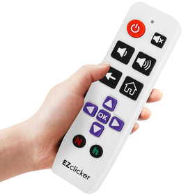EZClicker Roku replacement remote front view with large buttons for easy use.