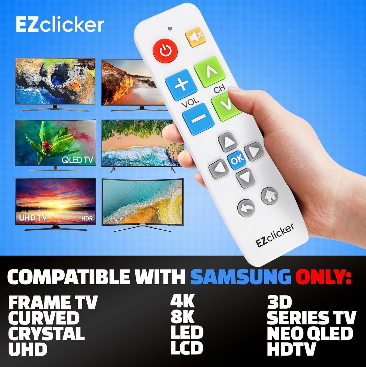 EZClicker compact Samsung remote fits comfortably in hand.