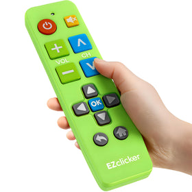 EZClicker Samsung remote front view in green with large buttons for easier use.