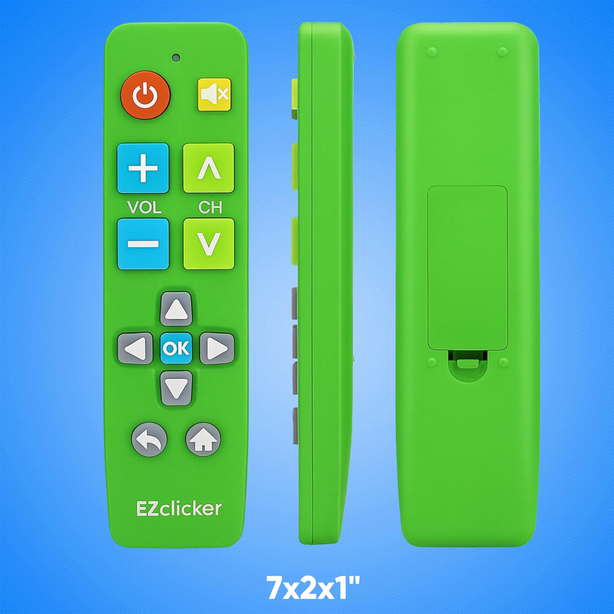 EZClicker Samsung remote green large-button design suits seniors.