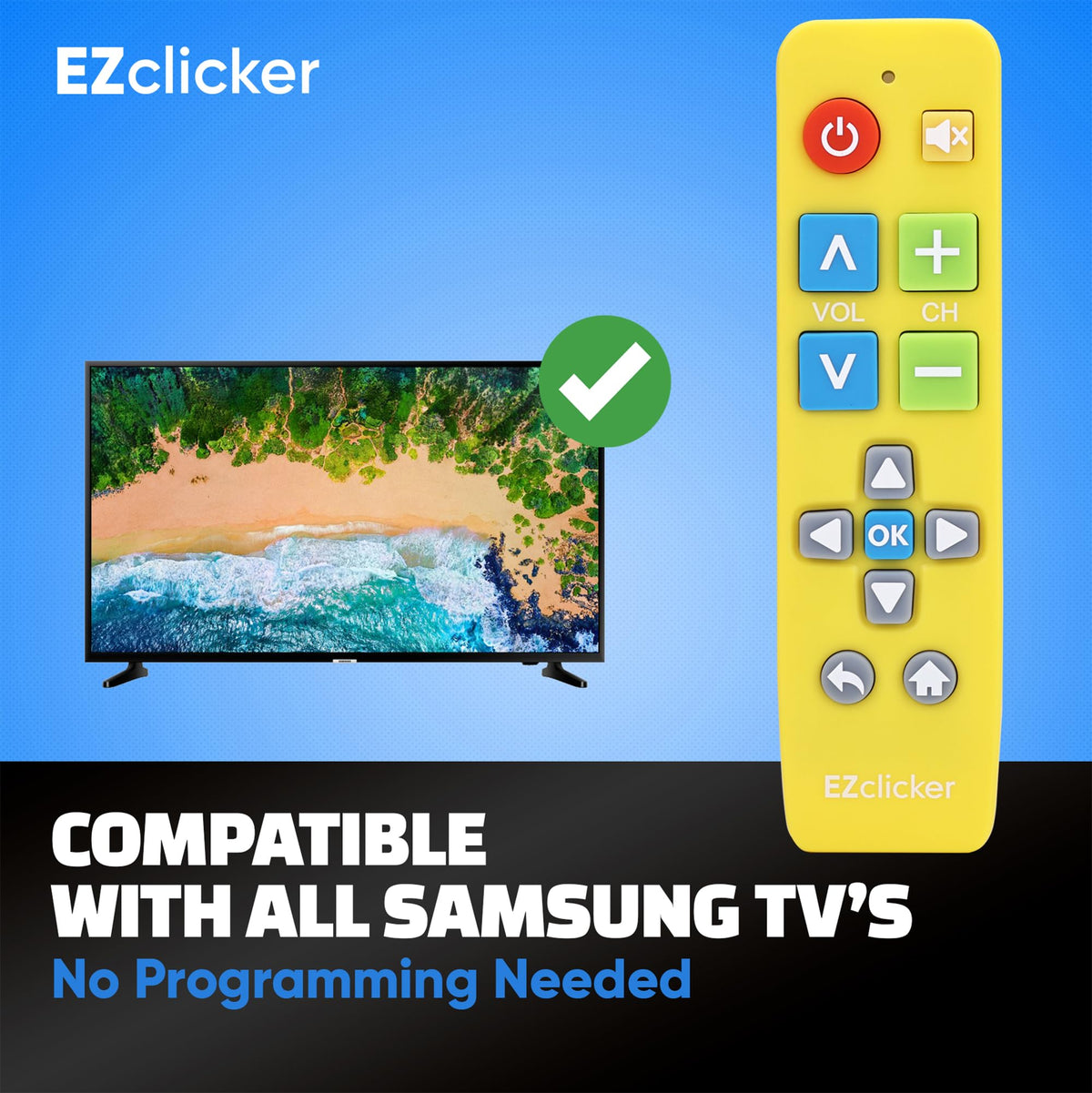 EZClicker remote side view shows compact, lightweight grip for comfortable handling.