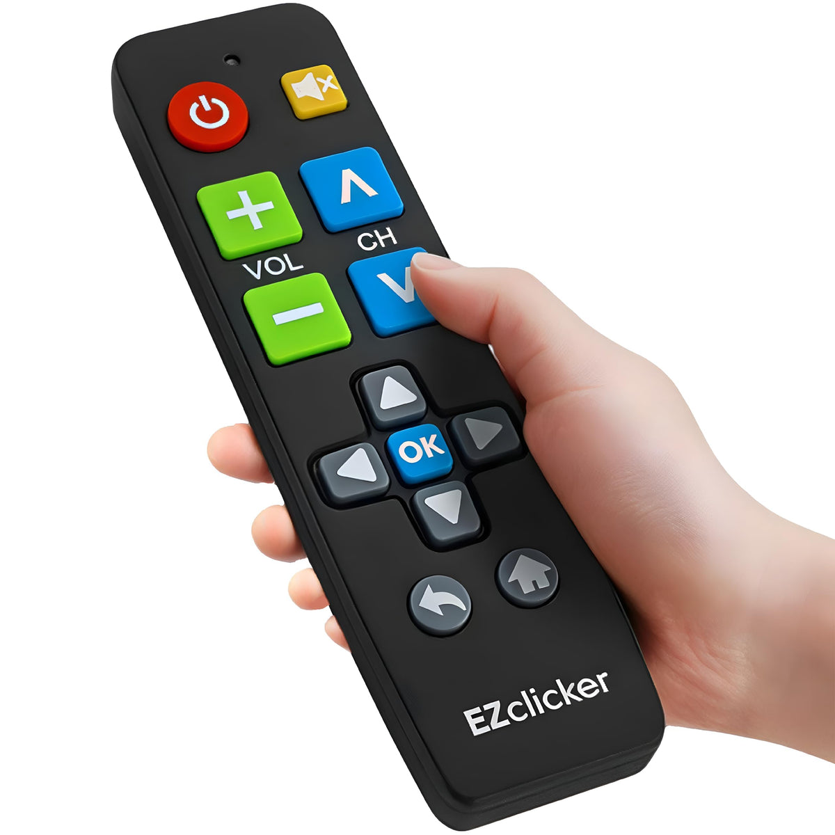 EZClicker Samsung remote with large front buttons improves accessibility for seniors
