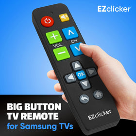 EZClicker remote top view shows oversized keypad for easy navigation