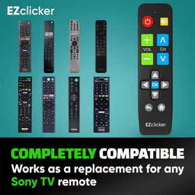 EZClicker Sony remote front view indicating no programming needed.