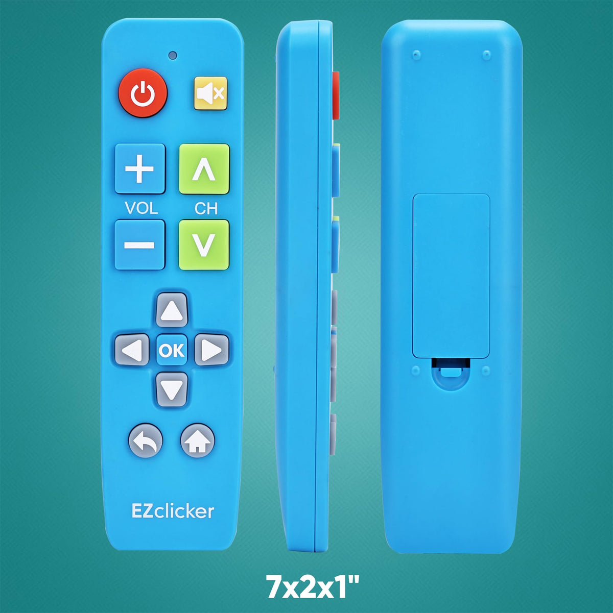 EZClicker Vizio remote blue requires 2x AAA batteries (not included).