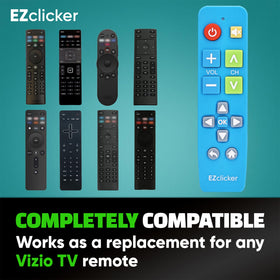 EZClicker Vizio remote blue, extra-large enter button aids seniors.