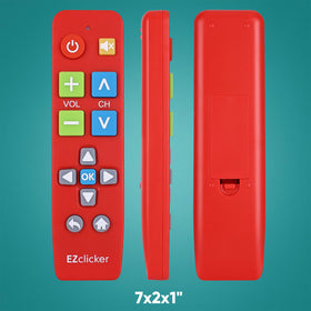 EZClicker Vizio remote close-up reveals tactile, easy-to-press buttons.