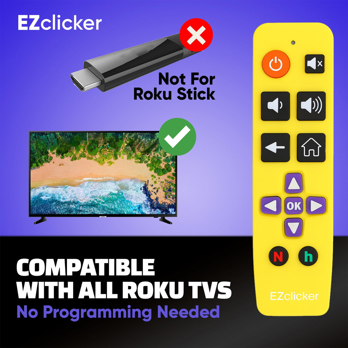 EZClicker yellow big-button remote close-up on the large enter button