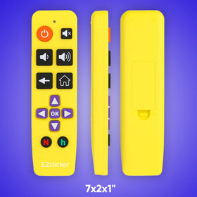 EZClicker remote held in hand shows lightweight design for daily use