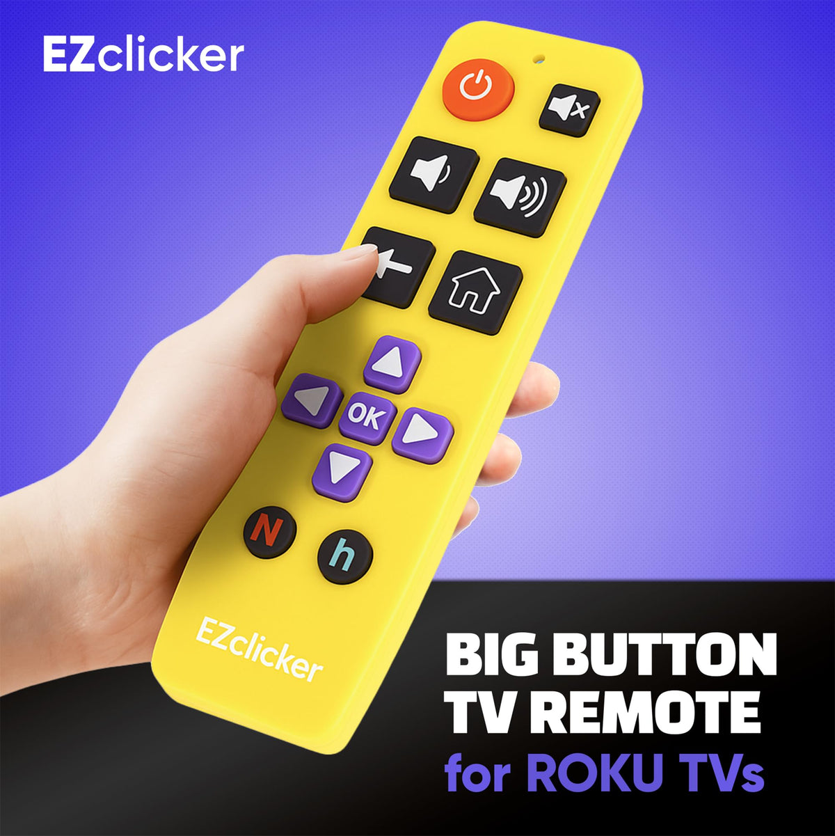 EZClicker remote side view showing compact, easy-to-hold shape for comfortable grip