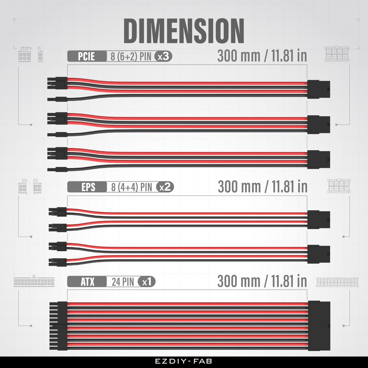 EZDIY-FAB EPS cables 4+4-pin closeup showing stable CPU power delivery.