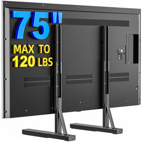 EZISE universal TV stand legs assembled on table for stable tabletop use