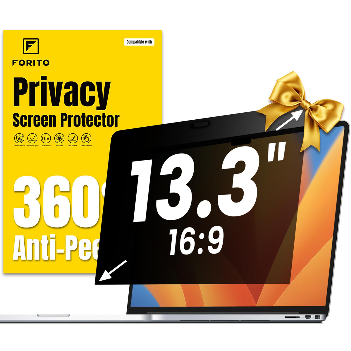F FORITO 13.3-inch privacy screen front view with 360° privacy for secure viewing