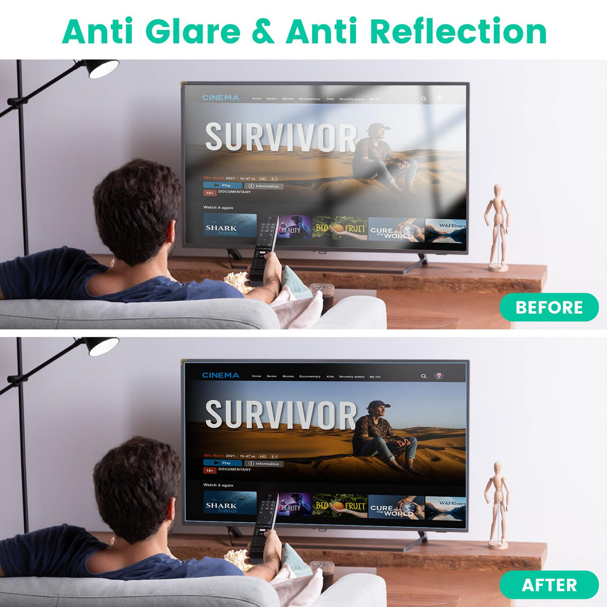 F FORITO scratch-resistant layer protecting a 32in TV from daily wear