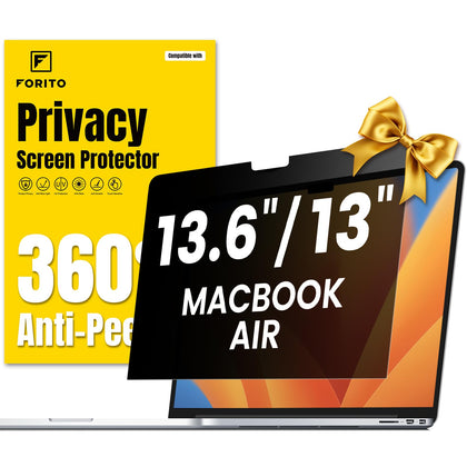 F FORITO 360° privacy screen for MacBook Air front view reduces glare and improves focus.