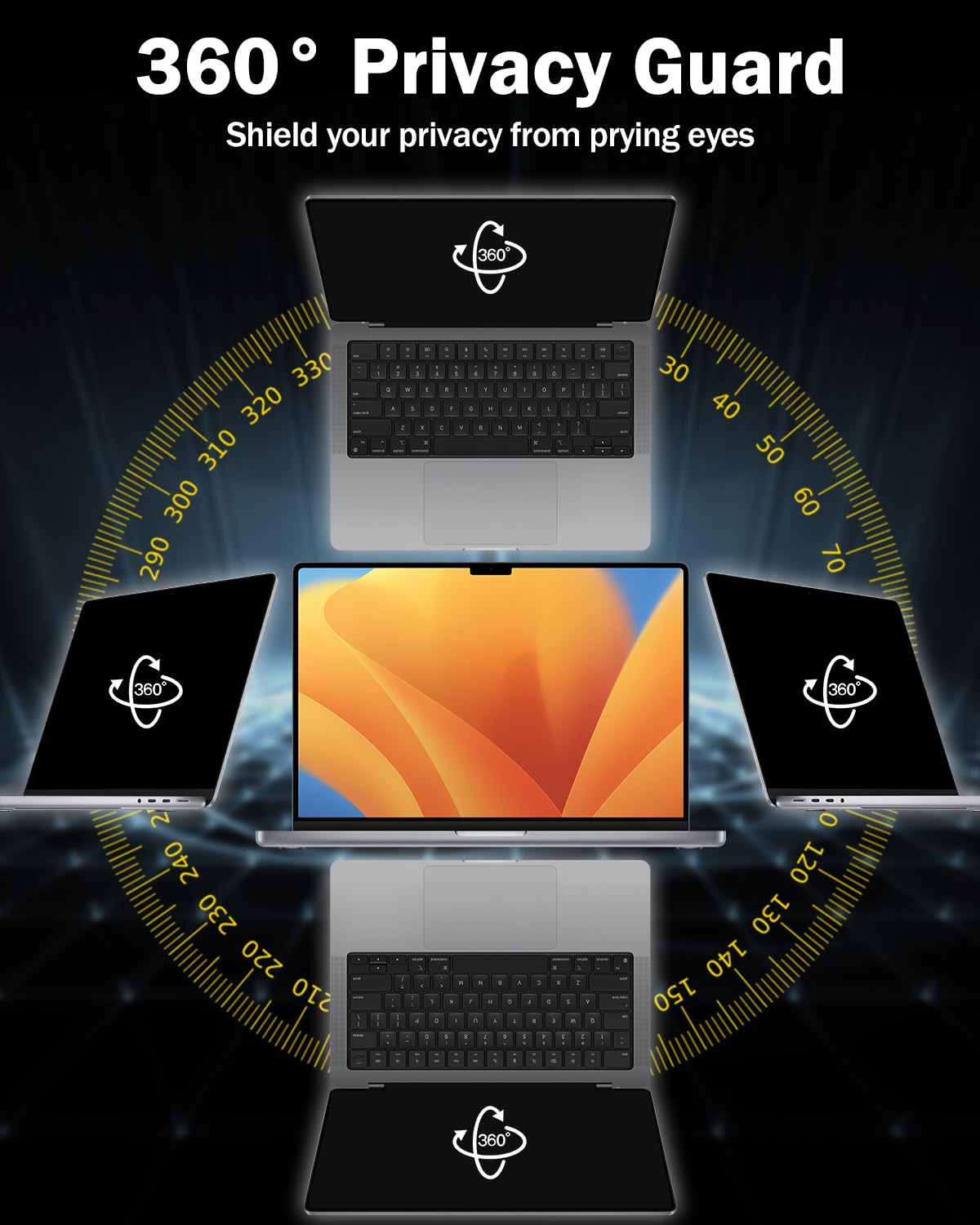 F FORITO MacBook Air side-angle privacy view keeps your content discreet.