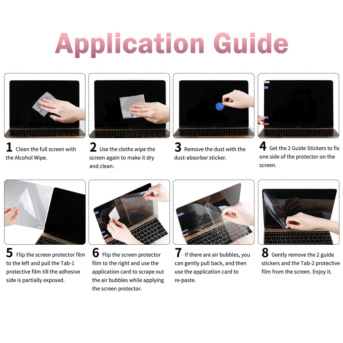 F FORITO easy installation steps image with bubble-free alignment
