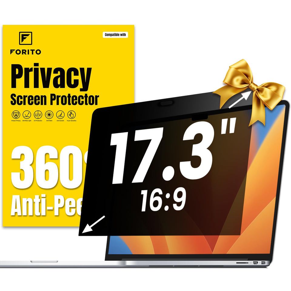 F FORITO front packaging showing 17.3 inch privacy protector and benefits