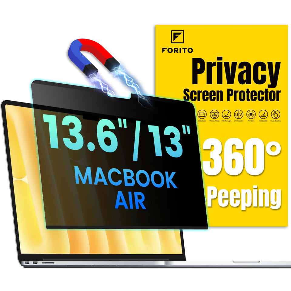 F FORITO front view showing privacy screen on MacBook Air, clear benefit: instant privacy