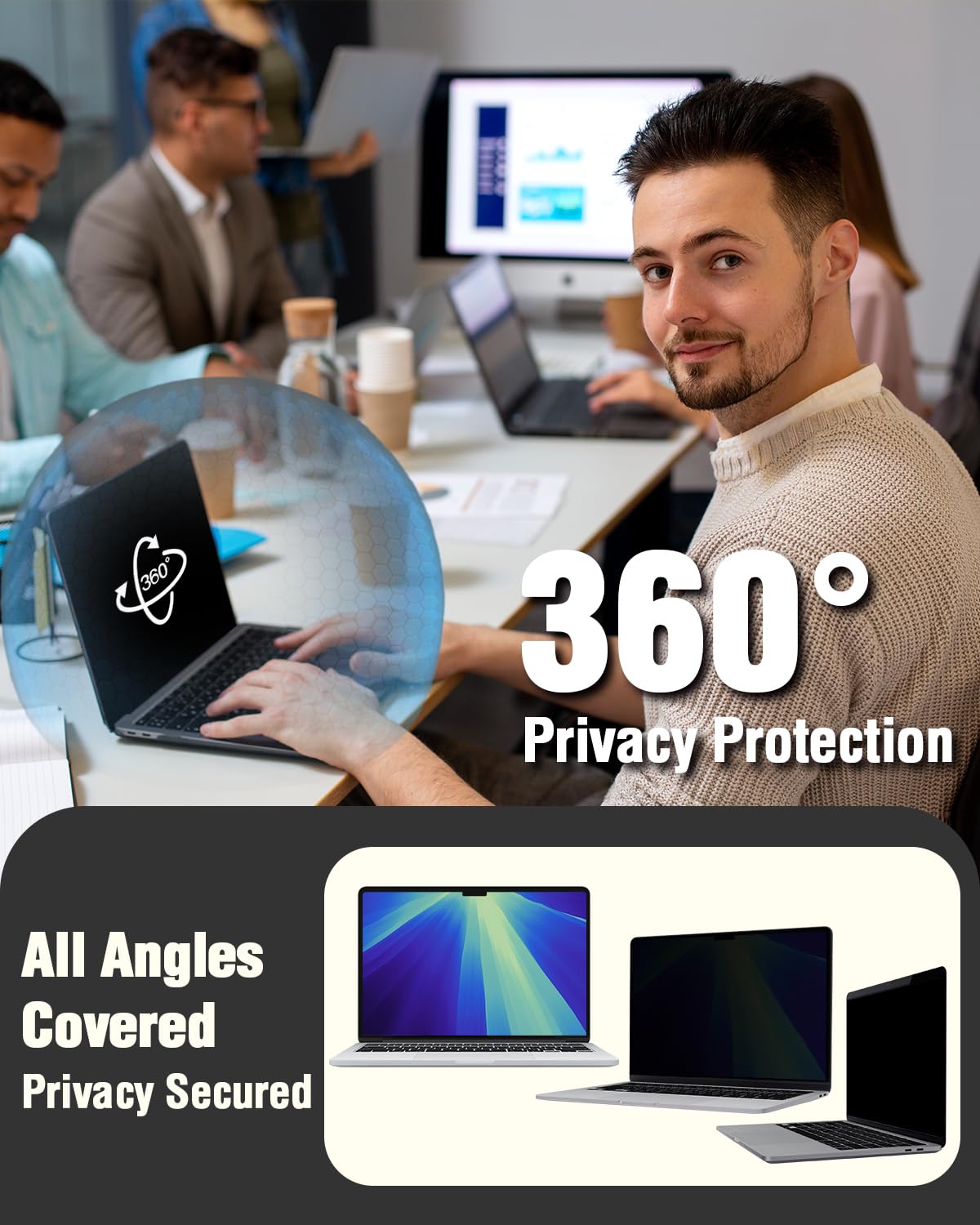 F FORITO screen in use at a café blocking side viewing for privacy