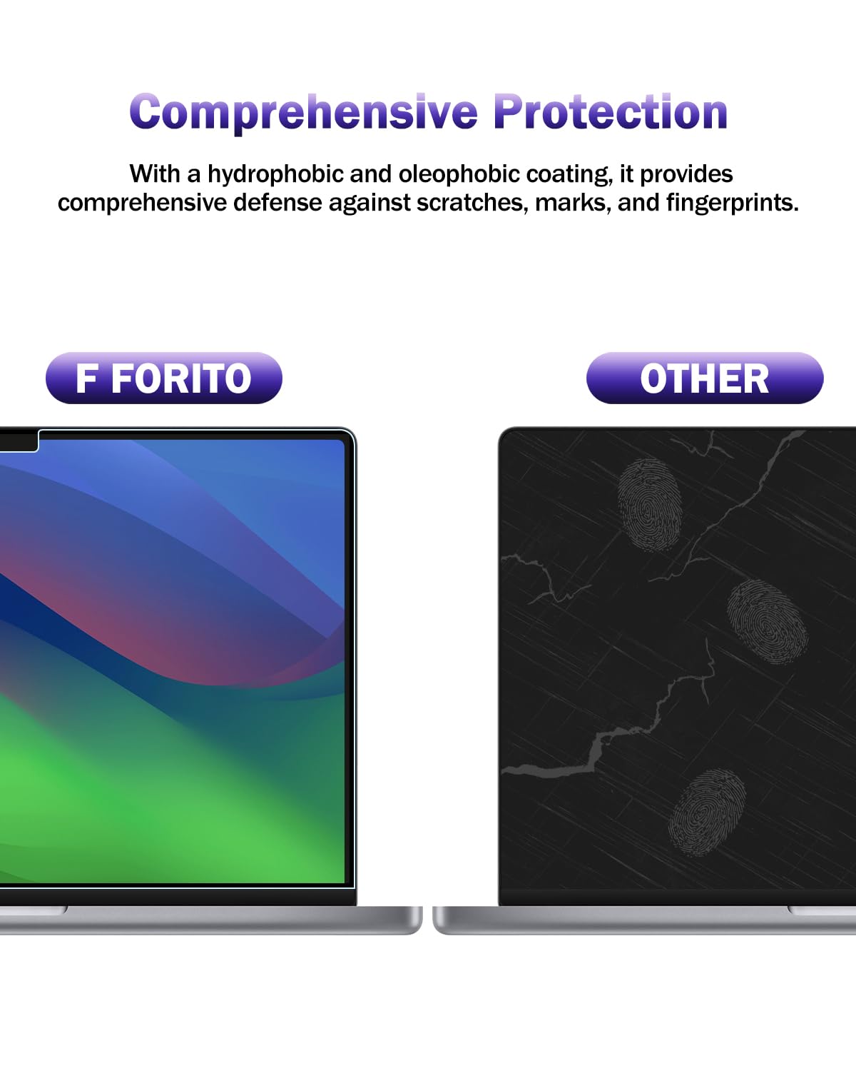 F FORITO ultra-clear view protector preserves display clarity on MacBook Air.