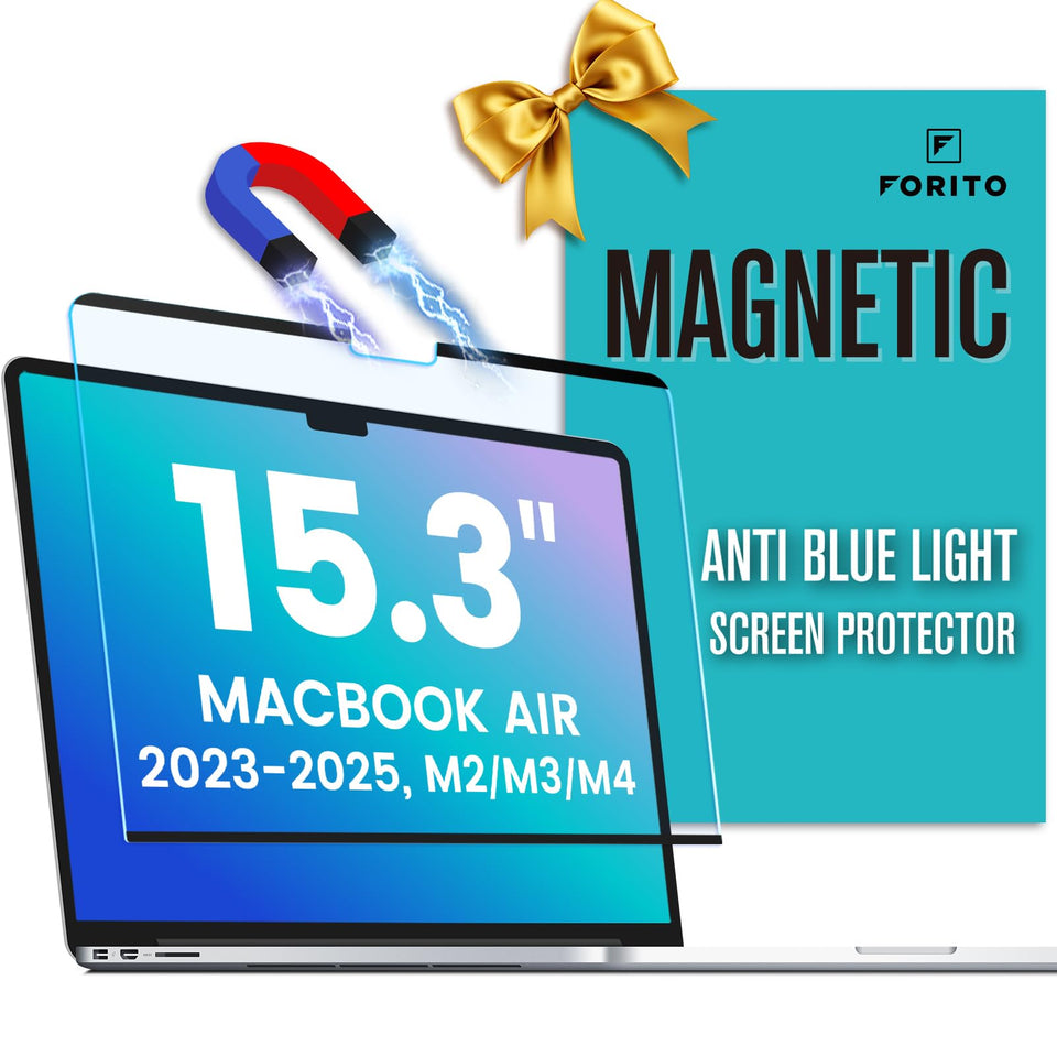F FORITO magnetic alignment on MacBook Air 15.3 screen protector enables bubble-free installation.
