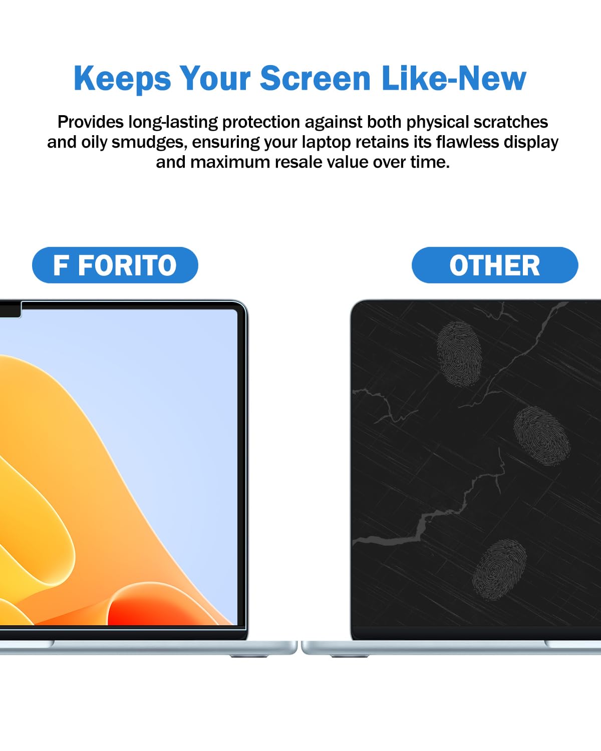 F FORITO oleophobic coating resists fingerprints for a clean screen