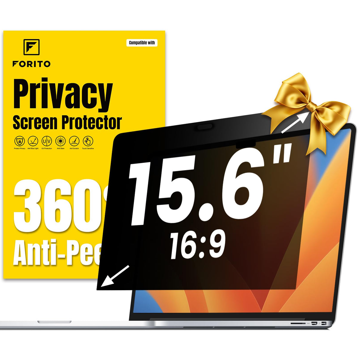 F FORITO privacy screen 360° anti-peeping front view on 15.6 inch laptop