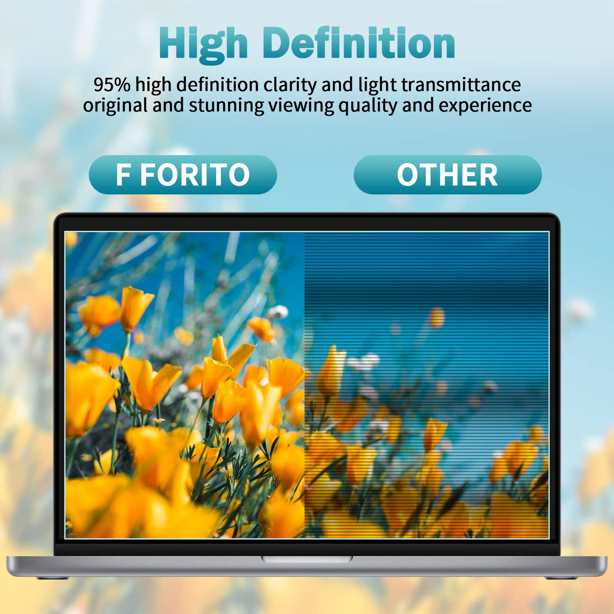F FORITO ultra-clear 95% transparency preserves screen brightness on 14in