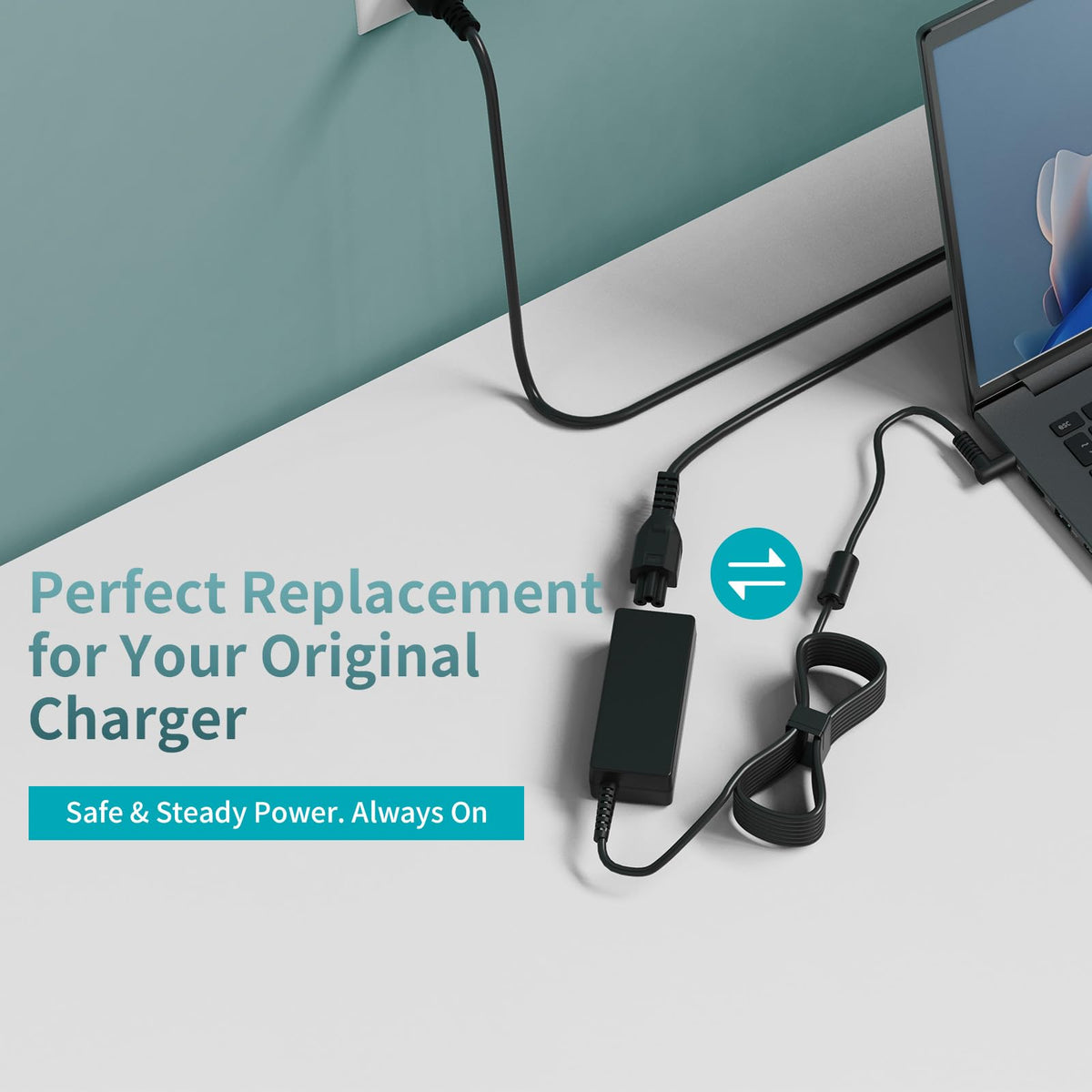 FAATAA EliteBook round blue tip charger ensures steady 65W for work sessions