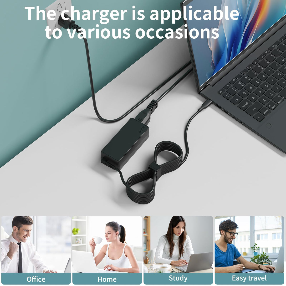 FAATAA USB-C charger with extended cord reaches outlets behind desks