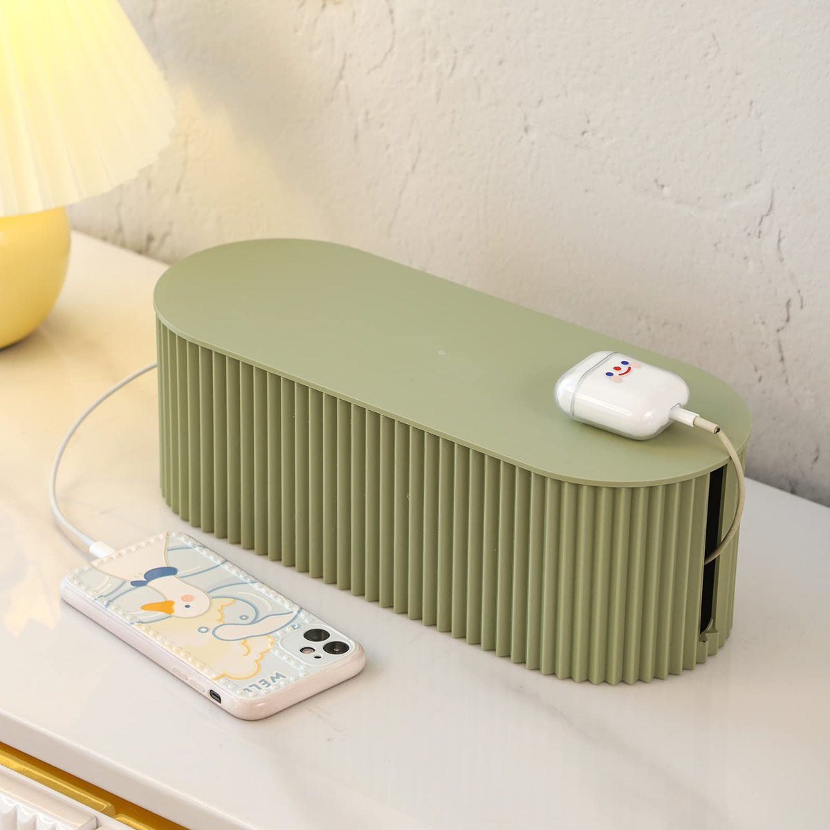 FABROK cable box small green assembled showcases compact, space-saving design.