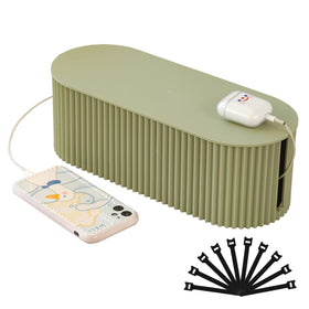 FABROK cable box small green front view keeps TV cords neat and accessible.
