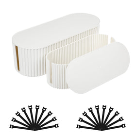 FABROK front view of small and large boxes showing tidy look and storage benefit
