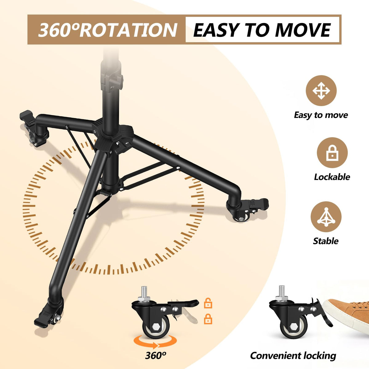 Facilife caster detail showing lockable swivel wheels for smooth relocation