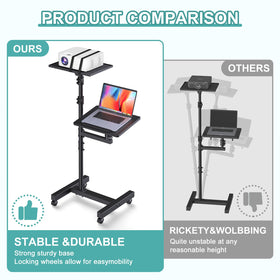 Fold-out trays support multiple devices without cluttering the floor.